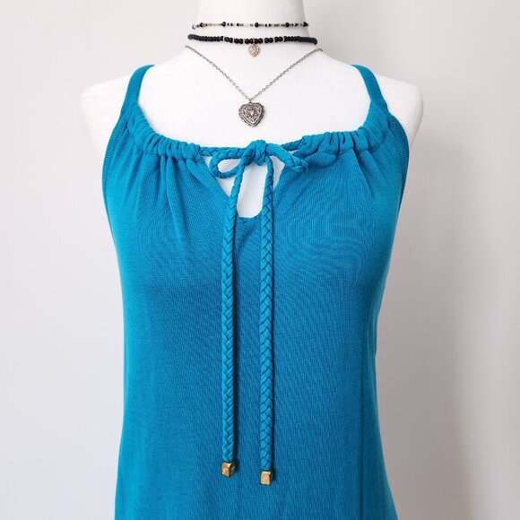 Y2K Guess Silk Tank Top Small Teal Blue Braided Drawstring Mermaid‎ Aquamarine - Picture 2 of 15